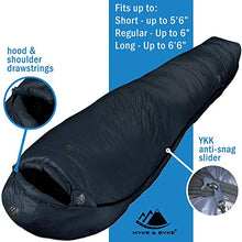 Load image into Gallery viewer, Hyke & Byke Snowmass -15 Degree C Down Sleeping Bag with ClusterLoft Base for Backpacking, Ultralight Mummy Down Bag with Lightweight Compression Sack and Five (5) Color Options