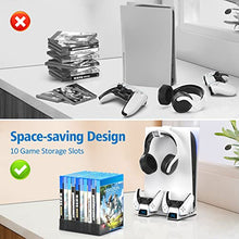 Load image into Gallery viewer, OIVO PS5 Stand with Cooling Fan and dual PS5 Charging Station with Headphone Stand in Mini Size for Playstation 5 PS5 Console, Space Saving PS5 Fan with PS5 Controller Charger and 10 Game Storage