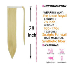Load image into Gallery viewer, Ponytail Hairpiece 28 Inch Wrap Around Ponytail Hair Extension Straight Synthetic Clip in Pony Tail Extension Magic Paste Bleach Blonde Ponytail Hairpiece for Women, 160g - Bleach Blonde, 613C