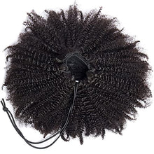 Load image into Gallery viewer, Afro Kinky Curly Ponytail Human Hair Kinky Curly Drawstring Ponytail Extension for Black Women Wrap Drawstring Ponytail Hairpiece Thick with Clip in Binding Pony Tail Natural Color(14 Inch)