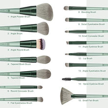Load image into Gallery viewer, Makeup Brushes HEYMKGO 15pcs Makeup Brush Set Premium Synthetic Bristles Green Color Conical Handle Kabuki Foundation Brush Face Lip Eye Makeup Sets Professional with Portable Drawstring Flannel Bag