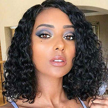 Load image into Gallery viewer, S-noilite Brazilian Curly Virgin Human Hair Wigs Short Bob Deep Wave Natural Black None Lace Wig Adjustable Cap for Women (12" human hair)