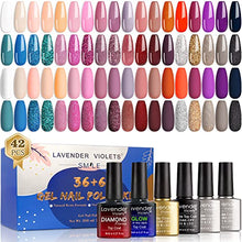 Load image into Gallery viewer, Lavender Violets 42 Pieces Gel Nail Polish Set with Glossy & Matte & Diamond & Glow in the Dark Top Coat and Base Coat - Fall and Winter Colors White Pink Red Blue Soak-off UV LED Gel Shades C952