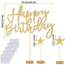 Load image into Gallery viewer, Gold Happy Birthday Cake Toppers, 2 Sets Glitter Cake Topper Banner for Girls Boys Women Man Birthday Cake Decorations, Stars Cupcake Toppers for Kids Birthday Baby Shower Hen Party Supplies (Gold)