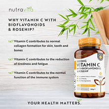 Load image into Gallery viewer, Vitamin C 1000mg – 180 Premium Vegan & Vegetarian Tablets – 6 Month Supply – High Strength Ascorbic Acid – with Added Bioflavonoids & Rosehip – for Normal Immune System – Made in The UK by Nutravita