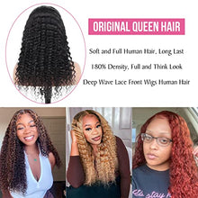 Load image into Gallery viewer, Original Queen 26Inch Deep Wave Transparent Lace Front Wigs Human Hair 180% Density Deep Curly Human Hair Wig for Black Women 4x4 Curly Lace Front Wig Pre Plucked Natural Color