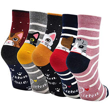Load image into Gallery viewer, Womens Funny Cute Animal Socks Ladies Cotton Socks Funky Cartoon Cat Socks Novelty Crew Socks, Christmas Gift, Striped Cat, Women's shoe size UK 4-9