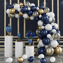 Load image into Gallery viewer, GRESAHOM Balloon Garland Kit, 122pcs Navy Blue White Gold Latex Party Balloon Arch Kit with Gold Confetti Balloons Ideal for Birthday Wedding Baby Shower Party Decorations