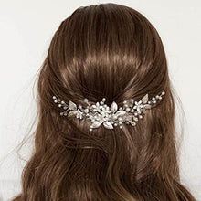 Load image into Gallery viewer, Handcess Leaves Bride Wedding Headband Silver Wedding Crystal Headpiece Pearl Flower Hair Vine Rhinestone Bridal Hair Accessories for Bride and Bridesmaids