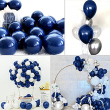Load image into Gallery viewer, Navy Blue Balloons Arch Garland Kit, Navy Blue White Balloons Metallic Silver Balloons Navy Blue Tablecloth Silver Confetti Balloons for Birthday Wedding Party Decorations