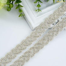 Load image into Gallery viewer, ShinyBeauty Ivory Ribbon Wedding Dress Belt 2.5cm Width by 1 Yard Rhinestone Belt Crystal and Pearl Wedding Belt Diamante Bridal Belt Sash Belt for Wedding Dress RA027