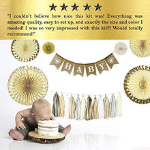 Load image into Gallery viewer, YARA Baby Shower Decorations Neutral | Woodland Rustic Boho Theme Oh Baby Decoration for Girl & Boy, Gender Reveal & Birthdays | Burlap Welcome Baby Banner, Gold & Cream Decor Paper Fans & Tassels