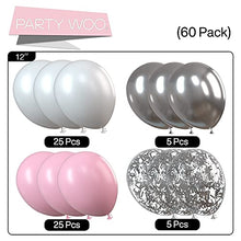 Load image into Gallery viewer, PartyWoo Balloons Pink Silver 60 Pieces 12 Inch Balloons Pink Silver Balloons White Glitter Balloons Pink Silver for Baby Party Decoration Baby Shower Decoration Girl Luftballons Rosa Silber