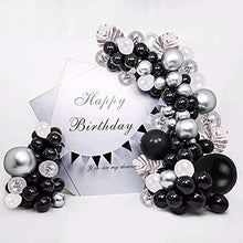 Load image into Gallery viewer, Balloon Arch Garland Maker Kit, 100PCS Black White Silver Balloons for Boys, Girls Birthday Decorations, with Silver Palm Leaf, for Baby Shower, NYE, Wedding, Graduation Party