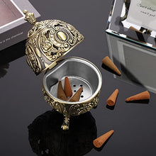 Load image into Gallery viewer, BSTKEY Vintage Metal Zinc Incense Burner, Decorative Incense Holder Burner with Removable Tray Aromatherapy Burner for Home Office Spa, Bronze