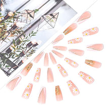 Load image into Gallery viewer, Brishow Coffin False Nails French Fake Nails Flowers Press on Nails Glitter Stick on Nails 24pcs for Women and Girls