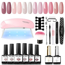 Load image into Gallery viewer, Modelones Gel Nail Polish Kit Starter with U V Lamp Portable LED Dryer Lamp, 6 Colors Soak Off Pastel Pink Gel Nail Polish Set/Gel Top & Base Coat/Essential Manicure Tools Nail Art Kit for Beginner