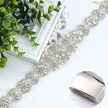 Load image into Gallery viewer, ShinyBeauty Bridal Belt Wedding Dress Belt 55cm Length by 4.5cm width Pearl Bridal Belt Sash Belts for Women Rhinestone Applique Belt Silver Rhinestone Belt RA300