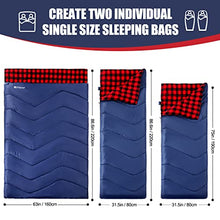 Load image into Gallery viewer, Double Sleeping Bag for Adults Camping, Extra Wide 2 Person Waterproof Cotton Flannel Sleeping Bag for 3-Season Warm & Cold Weather, Lightweight with Compact Bag for Hiking Backpacking