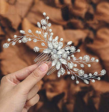 Load image into Gallery viewer, Mayelia Pearl Bride Wedding Hair Comb Silver Hair Clips Crystal Wedding Headpiece Bridal Hair Accessories for Women and Girls