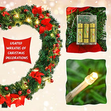 Load image into Gallery viewer, 9FT Christmas Garland Decorations, 2.7M Wreath Garlands Decorations Xmas for Fireplaces Stairs, Christmas Garlands with Lights, Red Flower and Red Ball, Holiday, Wedding Party Decoration