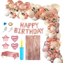Load image into Gallery viewer, Balloon Arch Kit Rose Gold Birthday Party Decorations Garland Happy Birthday Banner White Transparent Confetti Balloons Pump Heart Foil Table Cloth Glue Dots (Rose Gold)