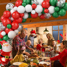 Load image into Gallery viewer, Christmas Balloon Arch Garland Kit, 104 Pcs Xmas Balloon Arch with Red Green White Latexballons, Silver Confetti Balloons & Santa Claus Foil Balloons, Christmas Balloon Kit for New Year Party Decor