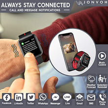 Load image into Gallery viewer, JONVOH Smart Watch for Men and Women - IOS Android Compatible Smartwatch with Touch Screen - Integrated GPS Fitness Tracker SyncLife Dazzle - Black/Red