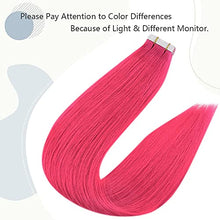 Load image into Gallery viewer, RUNATURE Pink Tape in Hair Extension Human Hair Colored Tape Hair Extensions Remy Human Hair Hot Pink Tape in Extensions Human Hair 12 Inch 20 Gram