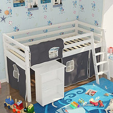 Load image into Gallery viewer, HUIJK Bunk Bed Kids Cabin Bed Frame Mid Sleeper With Play Tent Ladder and SIDE BOOKSHELF Bunk Bed