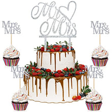Load image into Gallery viewer, 11 Pieces Silver Glitter Mr Mrs Cake Topper Mr Mrs Cake Decoration Acrylic Wedding Cake Topper Wedding Cucpake Topper Bakeware Decorating Tools for Anniversary Valentine's Day Party Supplies