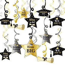 Load image into Gallery viewer, HOWAF Graduation Hanging Swirl Decorations, 28pcs Black and Gold Congrats Grad Hanging Ceiling Decorations for College Ceremony School Prom Grad Party Decoration Supplies