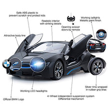 Load image into Gallery viewer, RASTAR BMW i8 Model Car, 1:14 BMW Remote Control Car, BMW i8 Toy for Kids, Open Doors by RC/Working Lights - Mattblack
