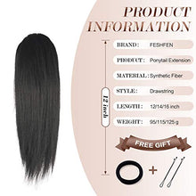 Load image into Gallery viewer, FESHFEN Straight Drawstring Ponytail Extension 12 inch Natural Synthetic Hairpieces Clip in Ponytails Extension for Women Girls, Natural Black