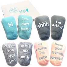 Load image into Gallery viewer, Baby Socks Gift Set - Unique Baby Shower or Newborn Gift - 4 Pairs of Cute Quotes in Gift Box, Various, 0 - 12 months