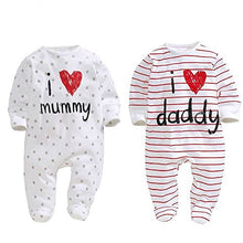 Load image into Gallery viewer, AOMOMO Unisex-Baby Clothes Newborn Footie I Love Mummy I Love Daddy Bodysuit 2 Pack (3 Month)