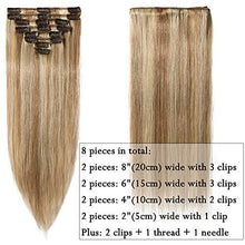 Load image into Gallery viewer, 100% Real Remy Hair Clip in Human Hair Extensions 8pcs 16-22inch Grade 7A Long Straight Natural 18 Clips Highlighted, 16"-65gram, #12 Golden Brown mix 613# Bleach Blonde