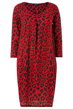 Load image into Gallery viewer, Roman Originals Women Animal Print Dress with Pockets Ladies Leopard Tunic Shift Jersey Stretchy Slouch Office Smock Smart Loose Cocoon Oversized Fit Party Casual V Neck UK - Red & Black - Size 20