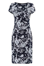 Load image into Gallery viewer, Roman Originals Women Twist Knot Ruched Waist Dress - Ladies Shift Pencil Smart Lined 3/4 & Short Sleeve Round Neckline Knee Length Work Fitted Bodycon Stretchy Jersey - Navy & White - Size 12