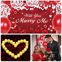 Load image into Gallery viewer, Balloons Engagement Party Decorations Kit - Marry Me Backdrop Banner Conteffi Balloon Led Tea Lights Candles Artificial Rose Pedals Love Propose Decoration Set Romantic Red Engaged