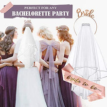Load image into Gallery viewer, Bride to Be Sash and Veil, Hen Party Accessories with Tiara Bride to Be Sash Bride Headband for Bridal Shower, Rose Gold Wedding Hen Do Decorations for Bride Bachelorette Hen Night Party Games