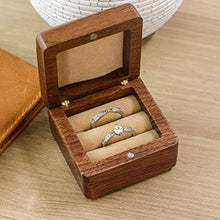 Load image into Gallery viewer, Custom Wooden Wedding Ring Box, Wooden Double Ring Box, Engagement Ring Box, Walnut Storage Ring Box, Wedding Birthday Gifts For Women