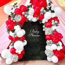 Load image into Gallery viewer, Red Balloons Arch Garland Kit, Red Birthday Decorations Red Balloons White Balloons Metallic Silver Balloons Silver Confetti Balloons for Baby Shower Wedding Anniversary Party Decorations