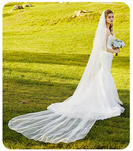Load image into Gallery viewer, Wedding Bridal Veil Long Trailing 2 Tier Cathedral Length Blusher Tulle With Metal Comb White Ivory Simple Pencil Edge