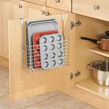 Load image into Gallery viewer, mDesign Over The Cabinet Hanging Storage Basket - Steel Bakeware Organiser and Cutting Board Holder - Excellent Kitchen Storage Solution - Chrome