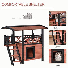 Load image into Gallery viewer, PawHut Wooden Cat House Outdoor Luxury Room Weatherproof Shelter with Balcony and Stair Puppy Garden Large Kennel Brown