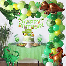 Load image into Gallery viewer, Dinosaur Birthday Party Decorations, 111Pcs Green Balloons Arch Garland Kit with Happy Birthday Banner, Dinosaurs Balloons and Cap Topper for Boys Girls Birthday Decor Jungle Safari Party Supplies