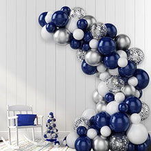 Load image into Gallery viewer, GRESAHOM Balloon Arch Kit Garland, Navy Blue Balloon Decoration Set, 100pcs Blue White Silver Latex Balloons 10pcs Confetti Balloons for Boys Men Birthday Party Decorations, Baby Shower, Wedding