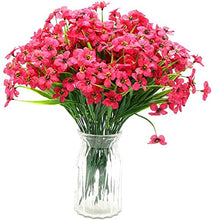 Load image into Gallery viewer, Ruiuzioong Artificial Violet Flowers Outdoor UV Resistant Fake Flowers 6pack No Fade Faux Plastic Plant Shrubs Greenery for Indoor Outside Hanging Planter Window Box Patio Home Decor (Rose Red)
