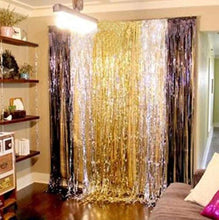 Load image into Gallery viewer, AILEXI 3 Pack Metallic Tinsel Curtains Foil Fringe Shimmer Streamers Curtain Door Window Decoration for Birthday Wedding Party Supplies 3ft*8ft - Black